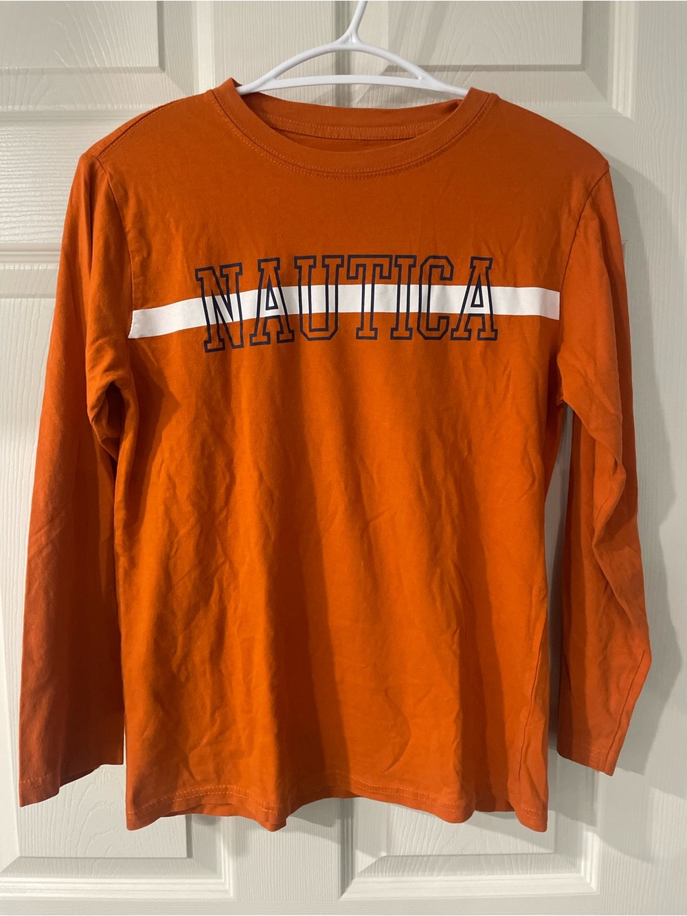 Nautica Orange Long Sleeve Crewneck with White Chest Stripe